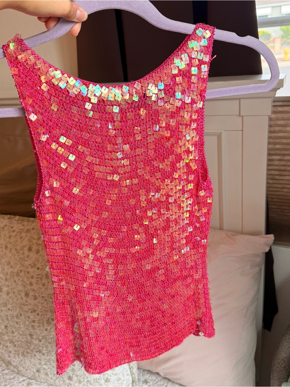 Y2k handmade pink sequin crochet tank top